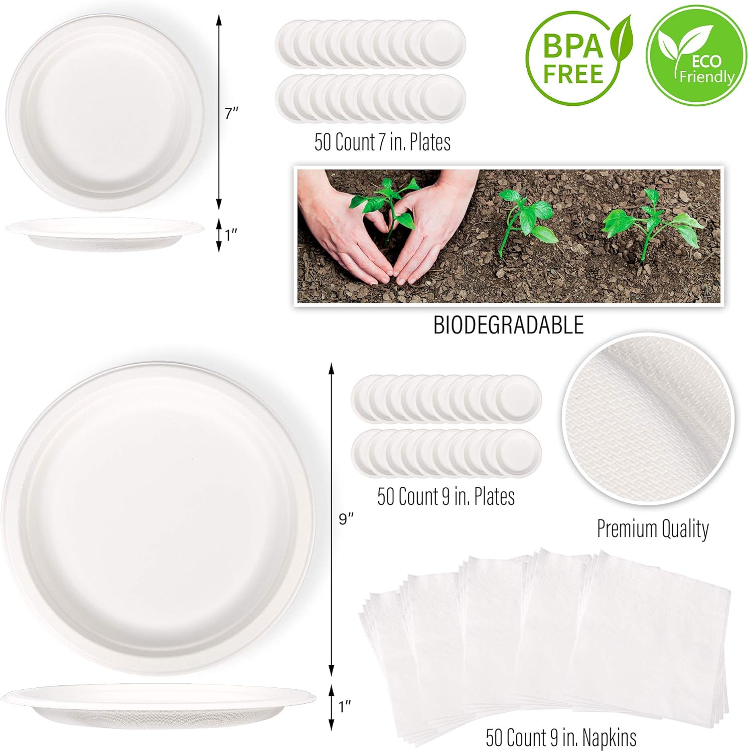EPIQUEONE Disposable Paper Plates & Utensils Set (350-Piece) - White Tableware with Plates, Forks & Spoons -Microwave & Freezer Safe - Bulk Party Supply for Camping & Picnics