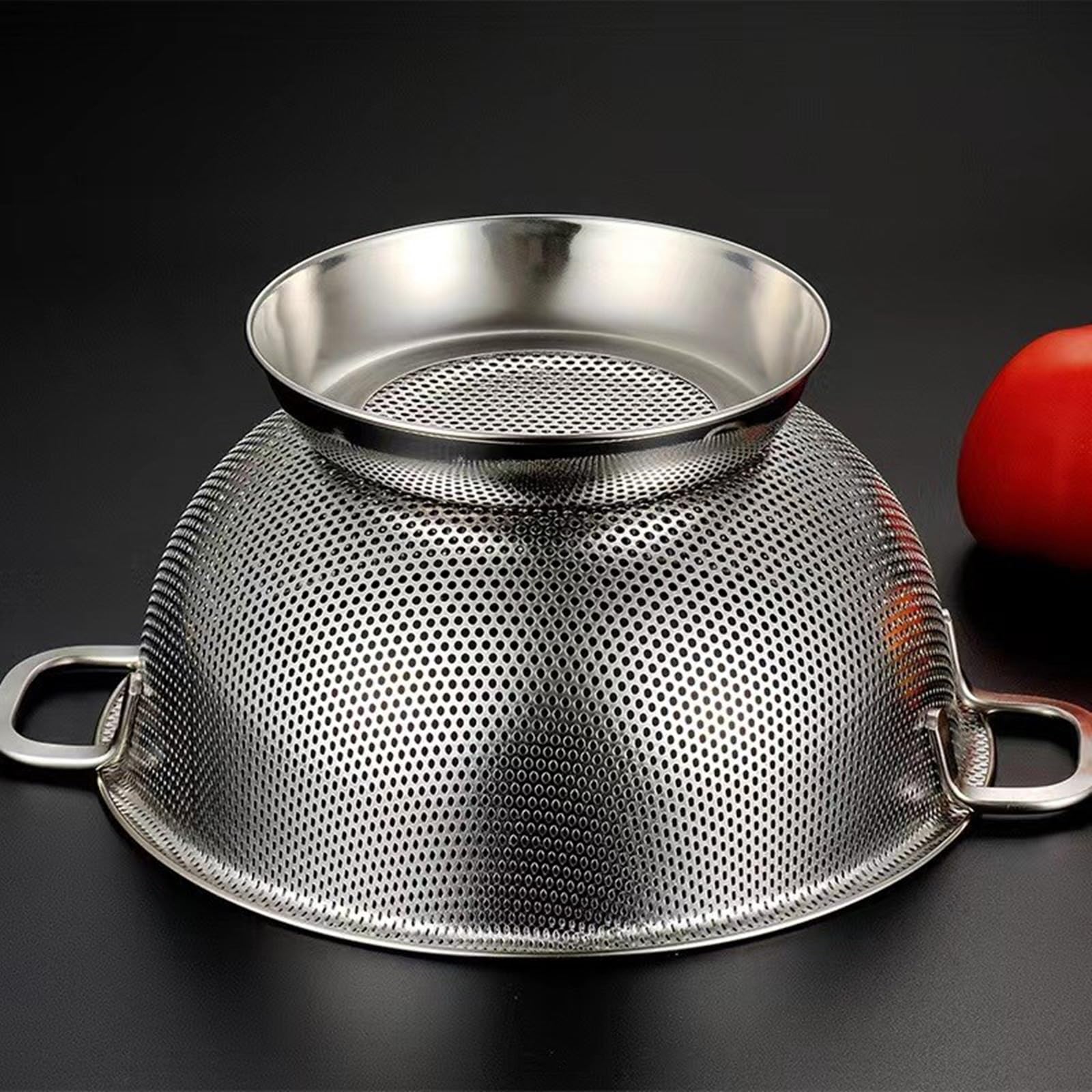 2-teiliger Siebkorb aus Stahl mit, Küchensieb, Schüssel Abtropfen von Nudeln, Nudeln, und Obst, Küchensieb