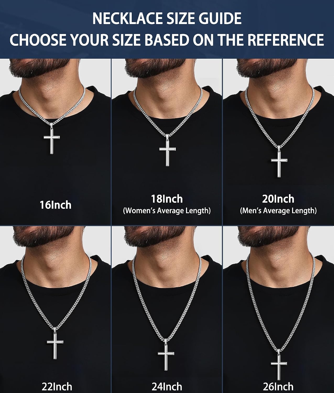 Jewlpire 925 Sterling Silver Cross Necklace for Men, 18k Gold Plated Sterling Silver Cross Necklace with 4mm Stainless Steel Cuban Link Chain for Men, Mens Necklace 16 18 20 22 24 26 Inch