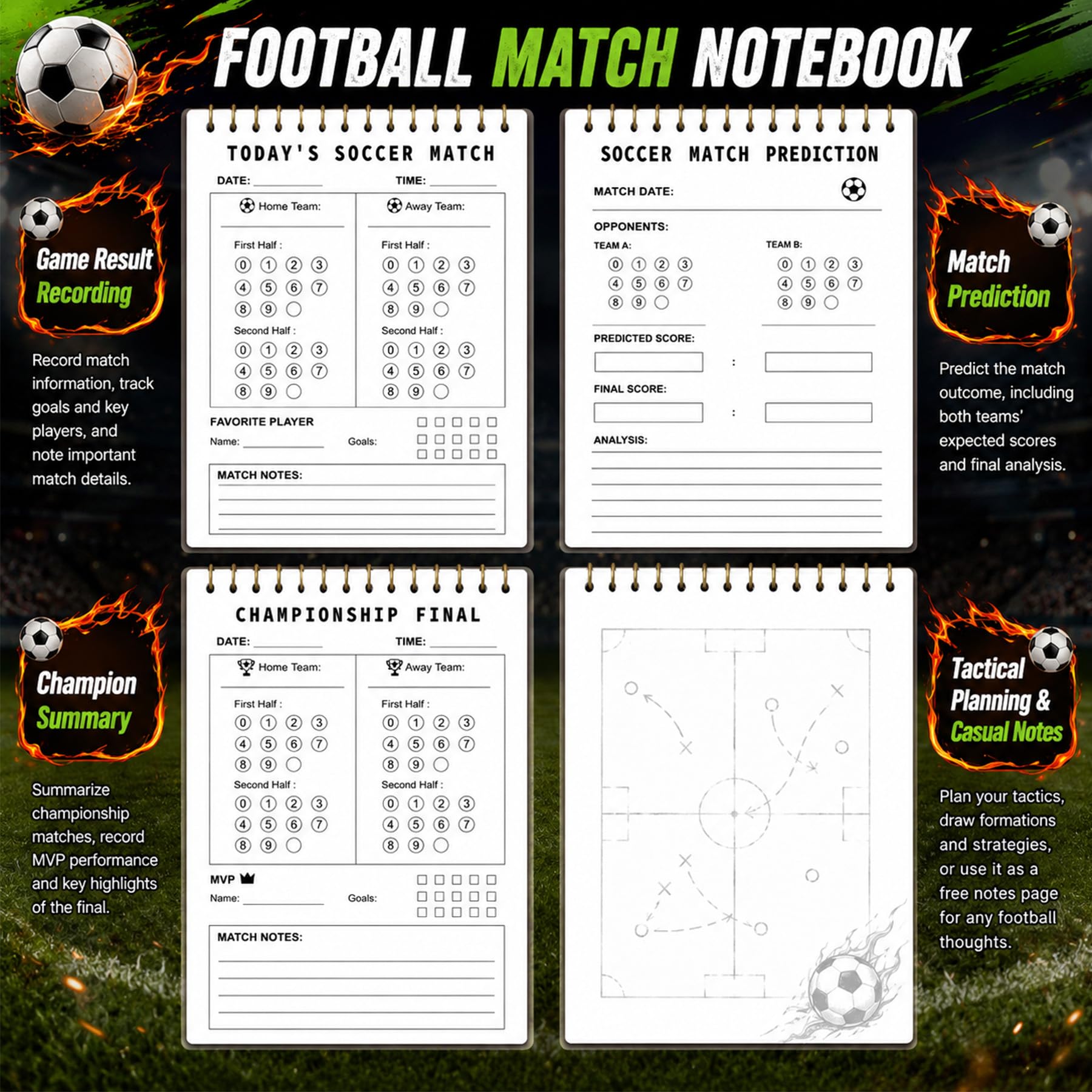 USA Soccer Fan Gear Kit 2026 International Match Day Accessories Gift Set Bundle with Glasses, Flag, Horn, Badge, Soccer Match Predictor Notebook, Pen, Inflatable Sticks, Stickers Headband (USA) - 3