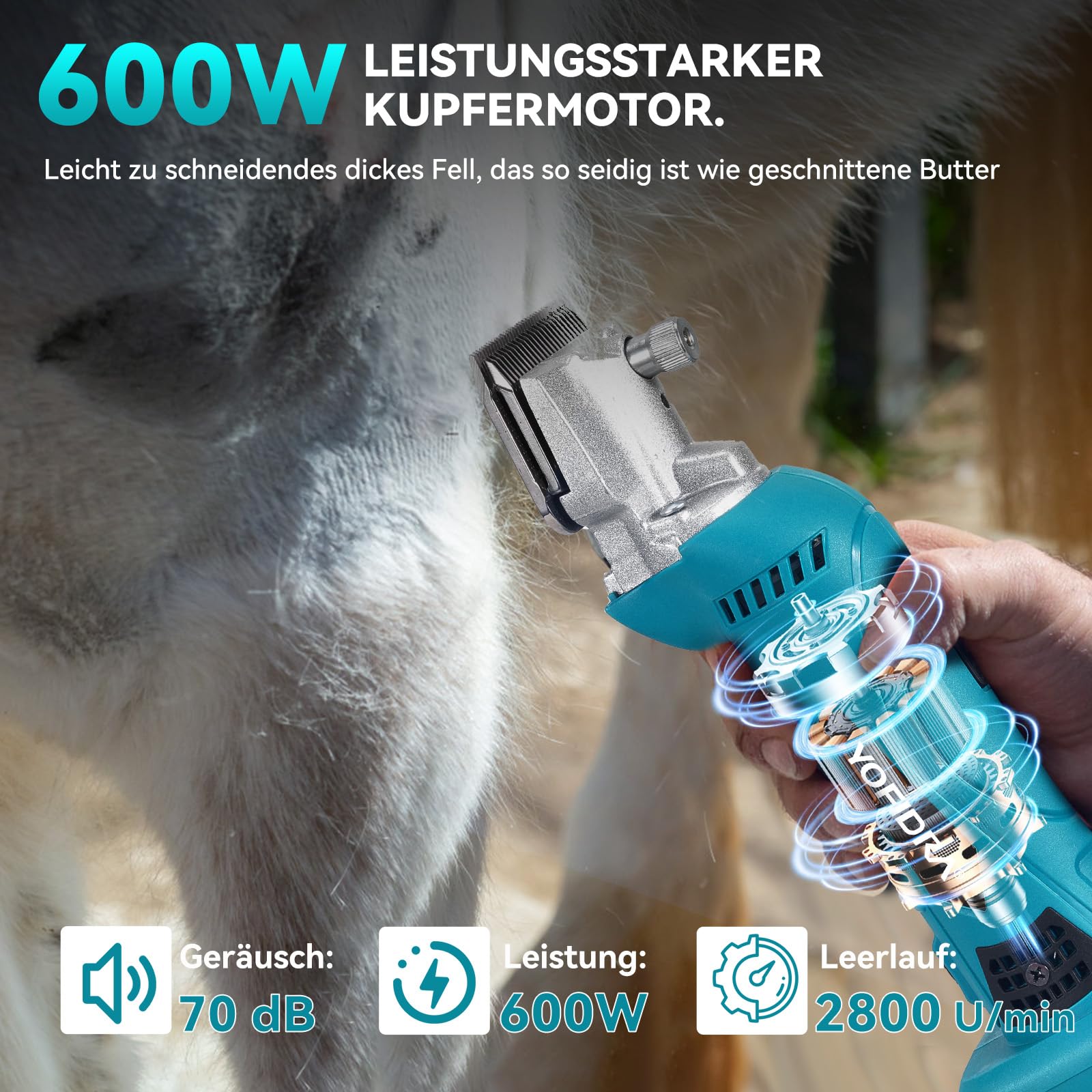 Yofidra Tondeuse à Chevaux Sans Fil, 600W, 2800 tr/min, avec 2 Batteries 3000 mAh, 6 Vitesses, Tondeuse Professionnelle pour Chevaux Épais et Emmêlés