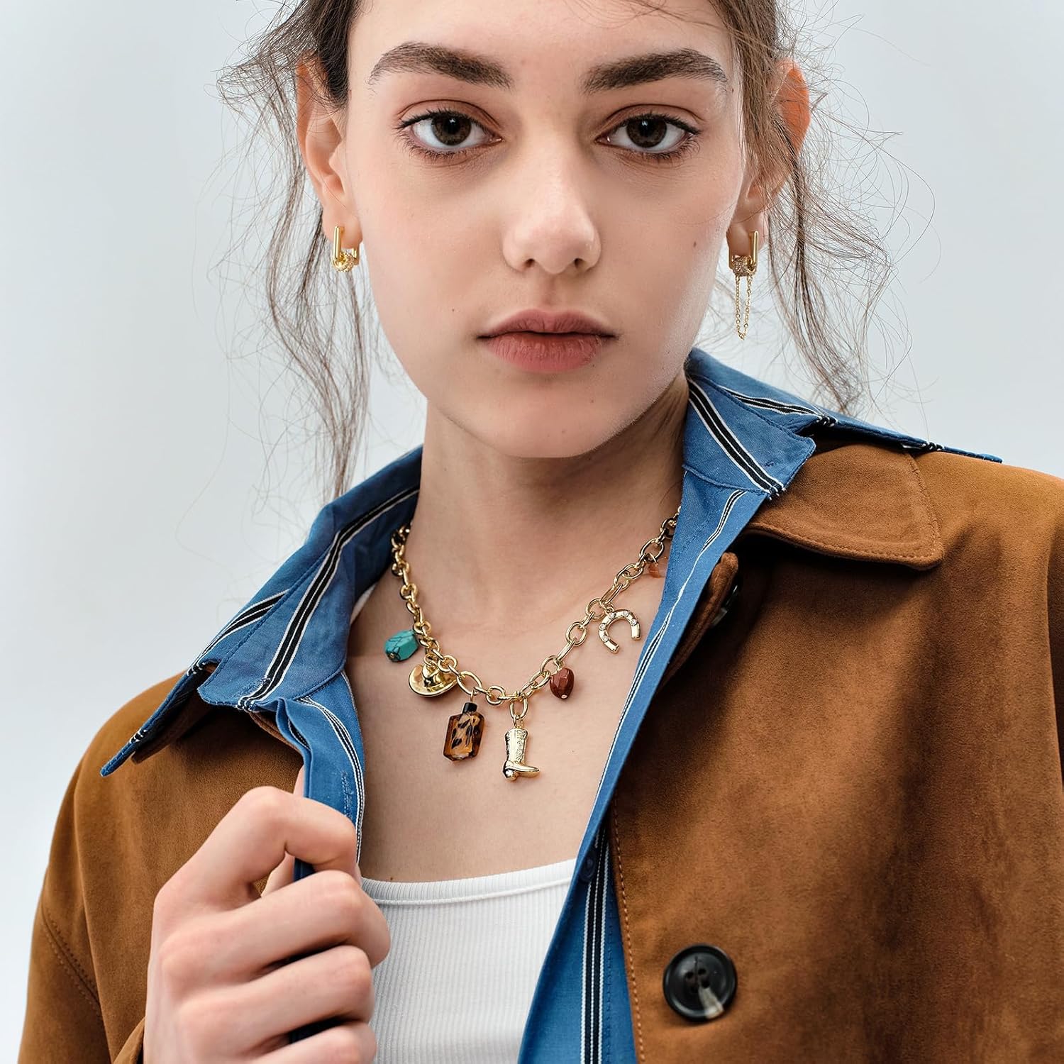 KissYan Cowgirl Western Charm Necklace, 14K Gold Plated Boot Horseshoe Turquoise Pendant Chain Vintage Jewelry Gift for Women - Image 4