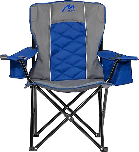 Miniatura 9 de Silla de campamento acolchada de gran tamaño, marco de acero resistente para soportes de 450 libras, conveniente enfriador de 6 latas, bolsa de