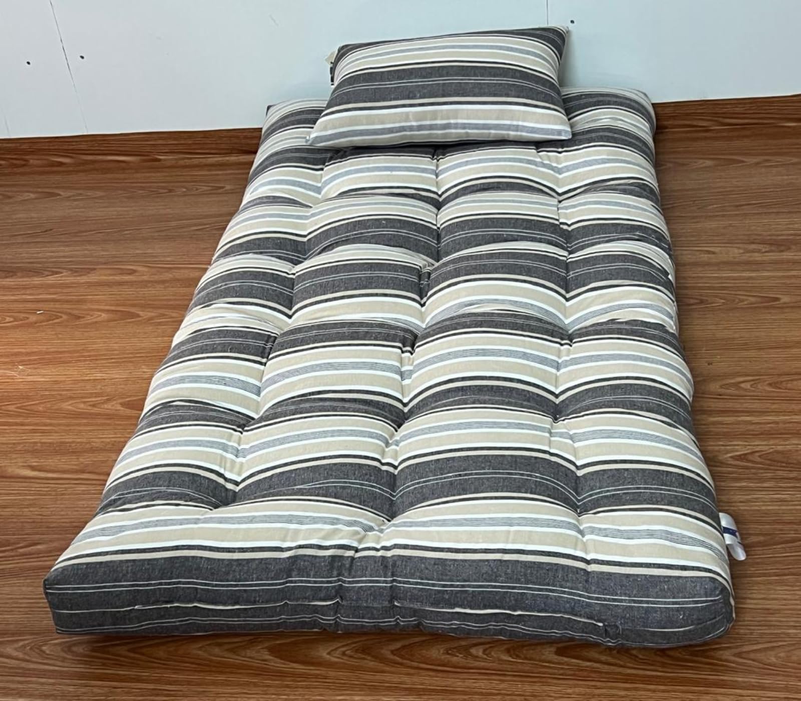 AGLA KADAM Single Mattress Bed Foldable Floor 3 x 6 Feet 7 KG White Cotton Rui (White and Brown Lining, Single)-image-7