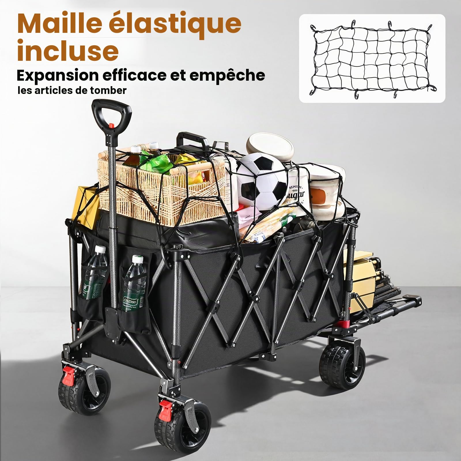YEAUPE PRO Chariot Pliable 260L 250KG, Roues Larges Tout-Terrain 17cm, Noir