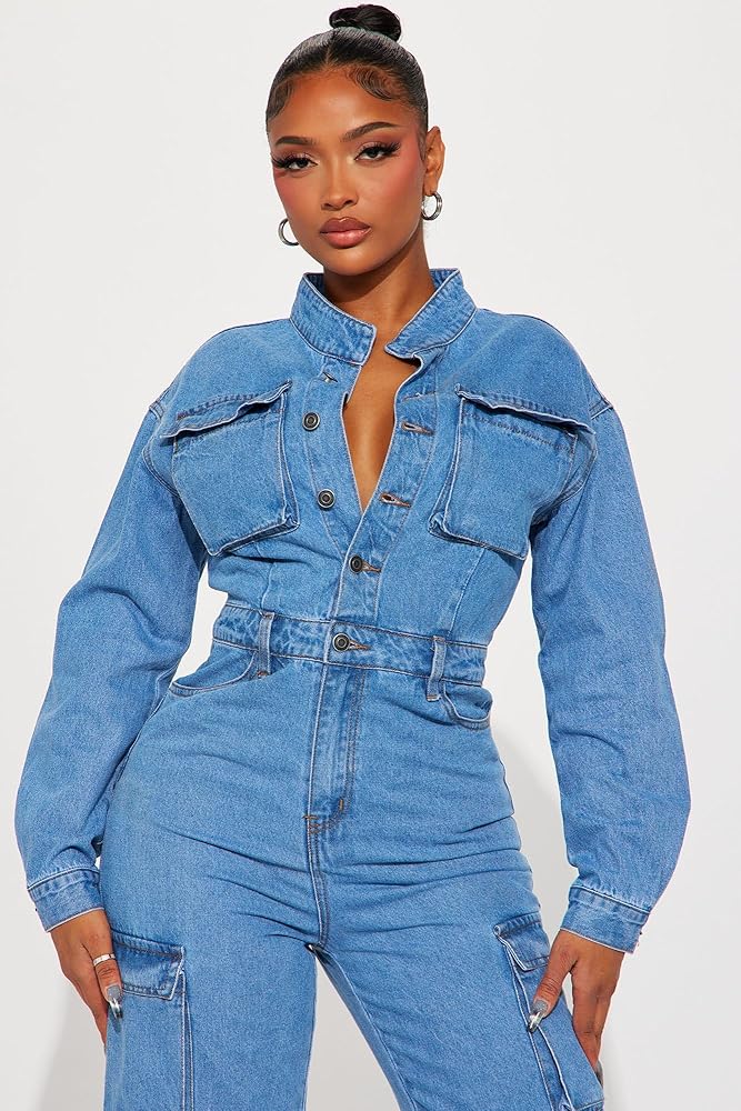 Amazon.com: ksotutm Denim Jumpsuit for Women Long Sleeve Jumpsuit