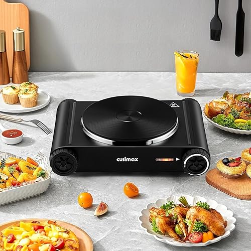 Miniatura 6 de Cusimax Placa Caliente, Placa Caliente Eléctrica de 1500W con Quemador Individual de Encimera de Hierro Fundido de 7.4″, Quemador Superior de Estufa