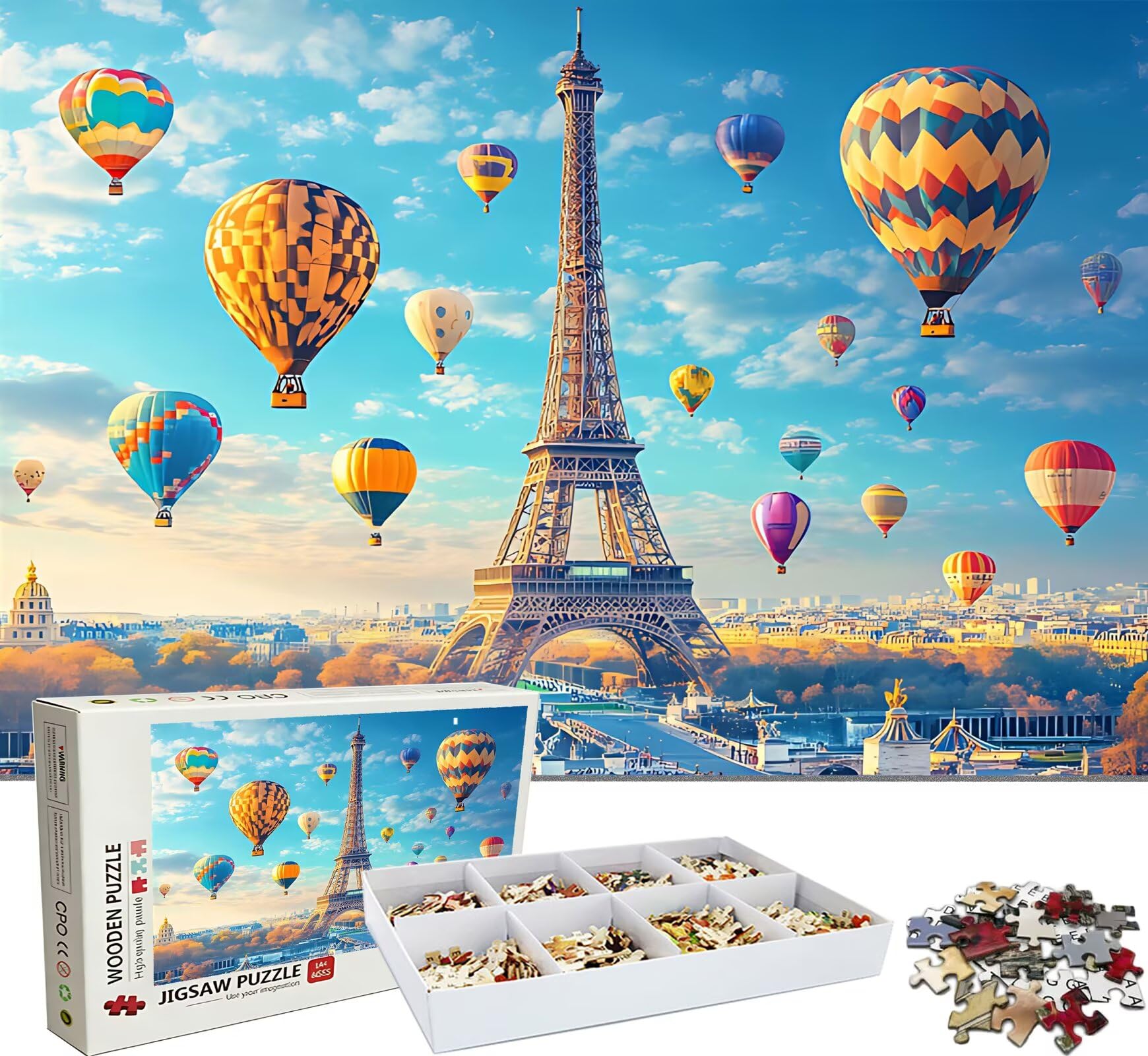 Puzzle Puzzle 1500 elementów dla dorosłych z plakatem w zestawie, drewniane puzzle do gry rodzinnej, edukacyjna i antystresowa gra edukacyjna, dekoracja ścienna, prezent urodzinowy, 87 x 57 cm Paryż