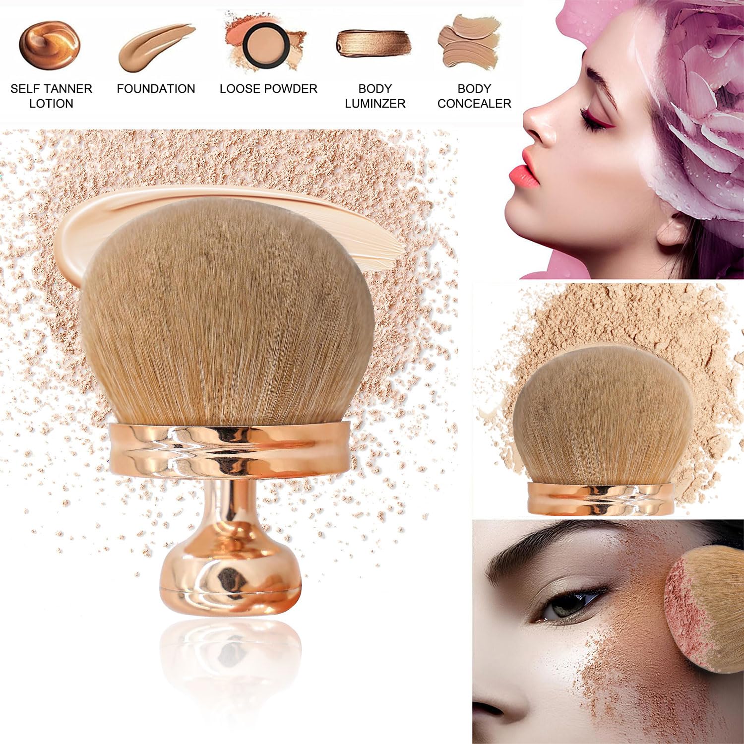 Large Self Tanning Brush,Kabuki Brush for Body And Face,Body Makeup Brush for Tan Application,Blusher Brushes,Fake Tan Brushes Tanning Body Perfector for Leg Makeup Bronzer,Suncreen Applicator - Image 4