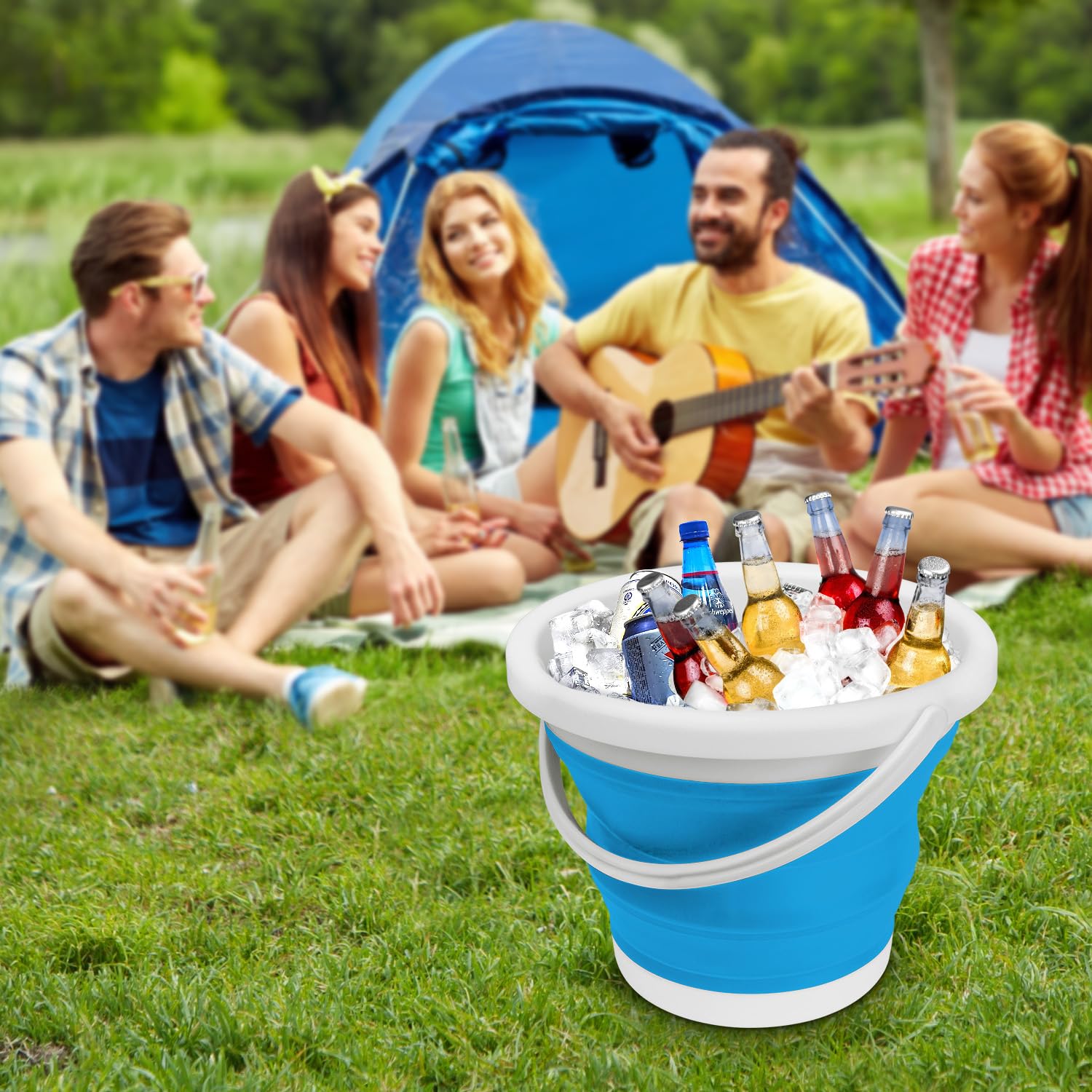 Cubo plegable para fregona de 10 litros con asa para limpieza, cubo portátil de lavado de coche, suministros de limpieza de jardín, cubos de hielo para fiestas, camping, pesca, lavabo plegable