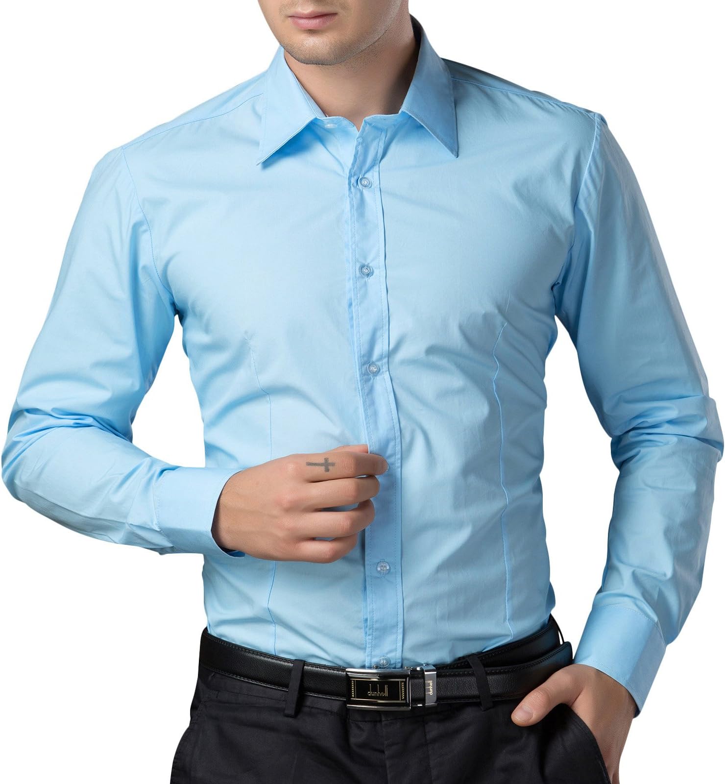 Paul Jones Fashion Long Sleeve Dress Shirts For Men Slim Fit Shirt Solid Color