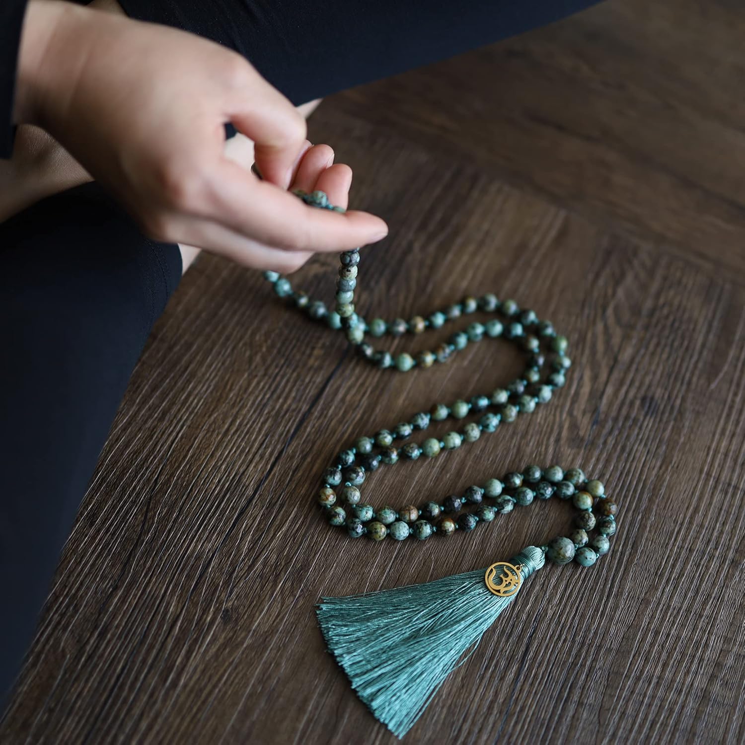 COAI OM Charm Hand Knotted Tassel 108 Mala Beads Necklace - Image 4