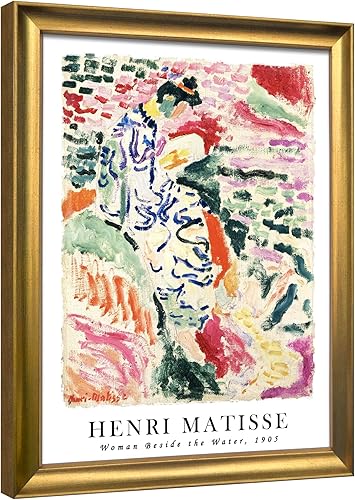 Wieco Art Henri Mattise - Arte de pared enmarcado grande con diseño de mujer al lado del agua, 1905 por Henri Mattise, arte abstracto y colorido,