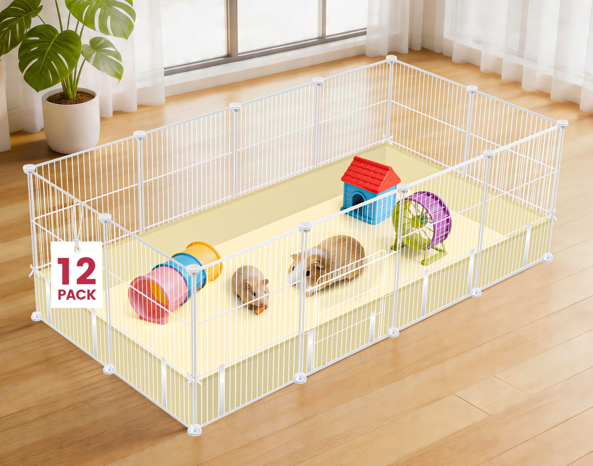 VISCOO Lot de 12 cages pour cochons d'Inde, 121,9 x 61 x 40,6 cm, parc pour petits animaux avec tapis imperméable, cage C & C pour cochons d'Inde, lapins, hamsters, cage d'intérieur portable en fil