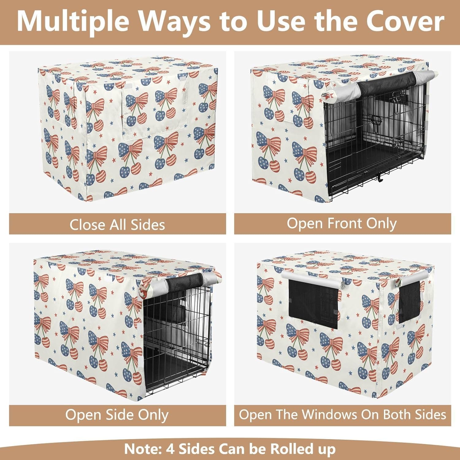 Duty 600D Silver Coated Dog Crate Cover, Water-Resistant Independence Day Elements Pet Kennel Canopy with Mesh Windows for Optimal Ventilation, Universal Fit for Standard Wire Cage, Indoor