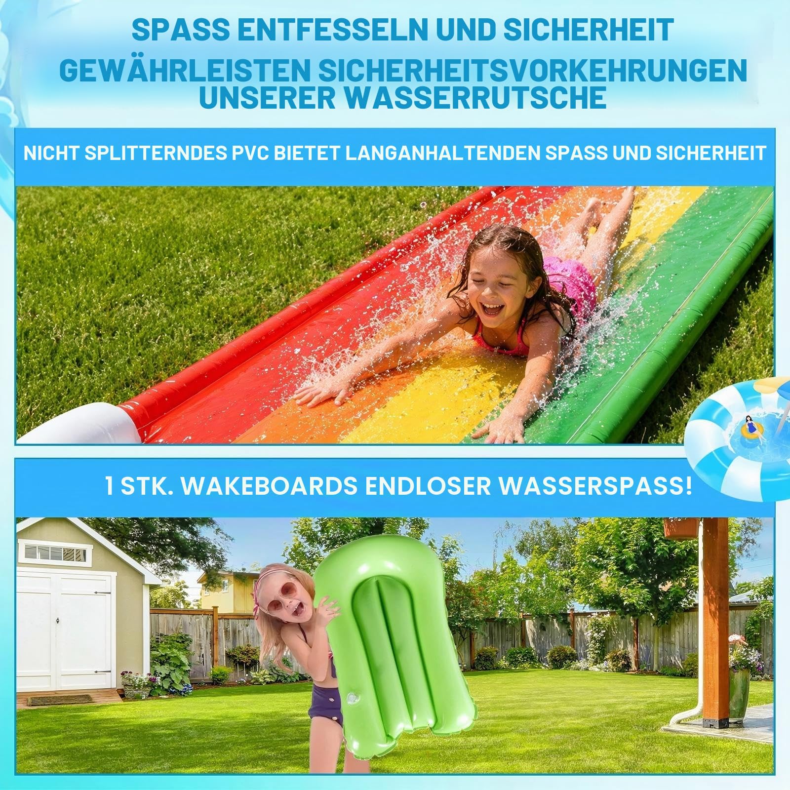 Wasserrutsche Garten für Kinder,Wasserspielzeug Wasserrutschmatte mit 1 Bodyboards,Single Waterslide Garten,Sommer Spielzeug mit Eingebautem Sprinkler für Garten,Rasen und Außen-Wasserspaß