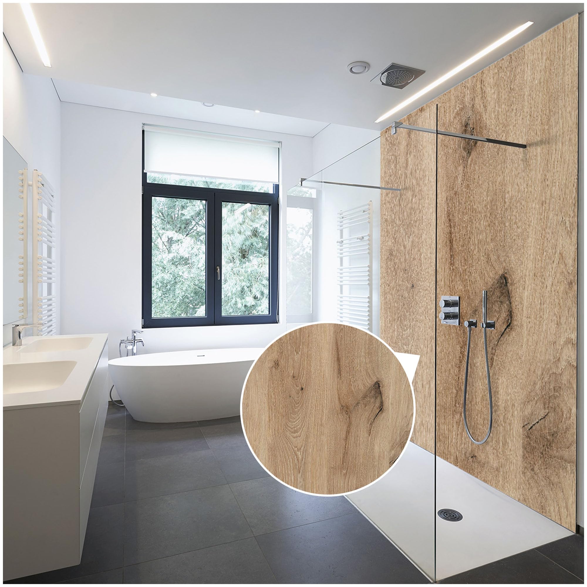 WALLando Panneau mural de douche (Chêne Forêt Noire clair/250x100cm) – Panneau en PVC facile à installer & résistant à l'humidité – Revêtement mural premium – Fabriqué en Allemagne