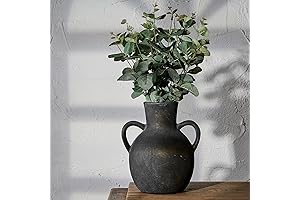 SIDUCAL Rustic Black Pottery Vase: Terracotta Vase with Handles for Flowers, Decor, and Shelves