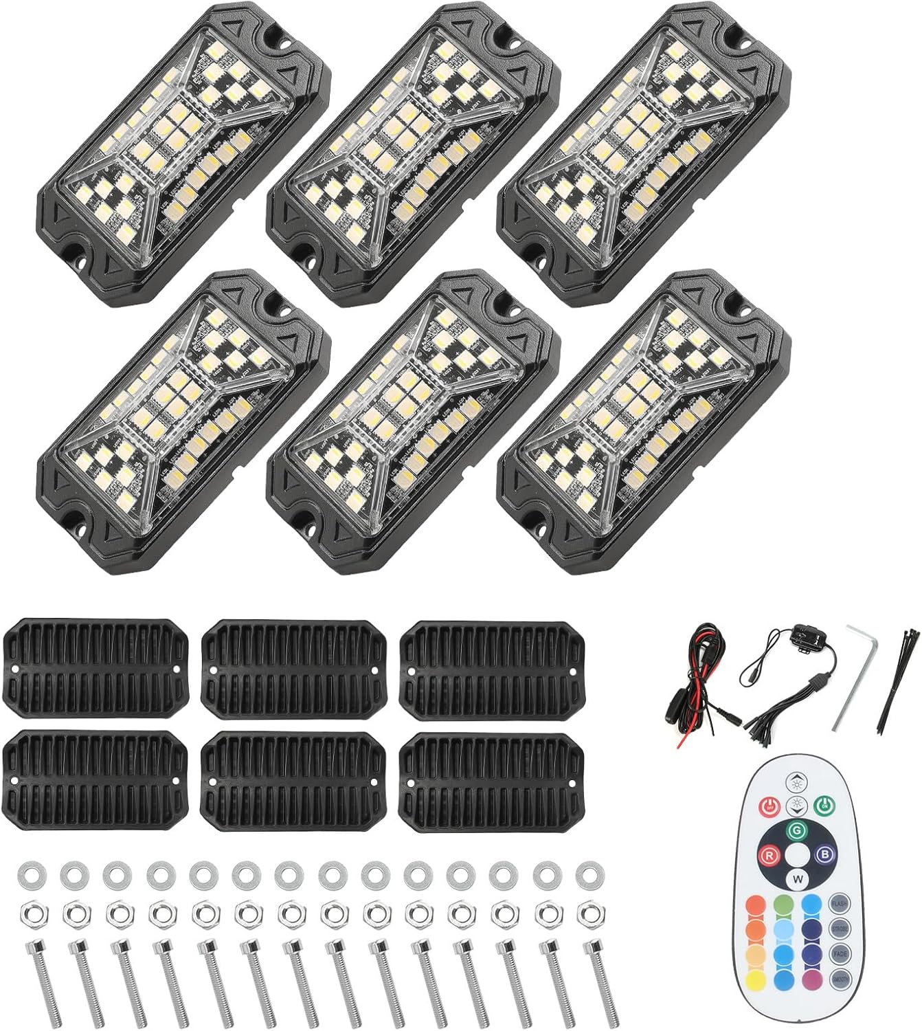 SUNPIE 6 Pods Full Angle RGBW Rock Lights Full Luminous Zone with Phone App Voice Mode Music Mode Neon Accent Wheel Well Lights for Off Road Truck SUV ATV UTV Boats (6Pcs)