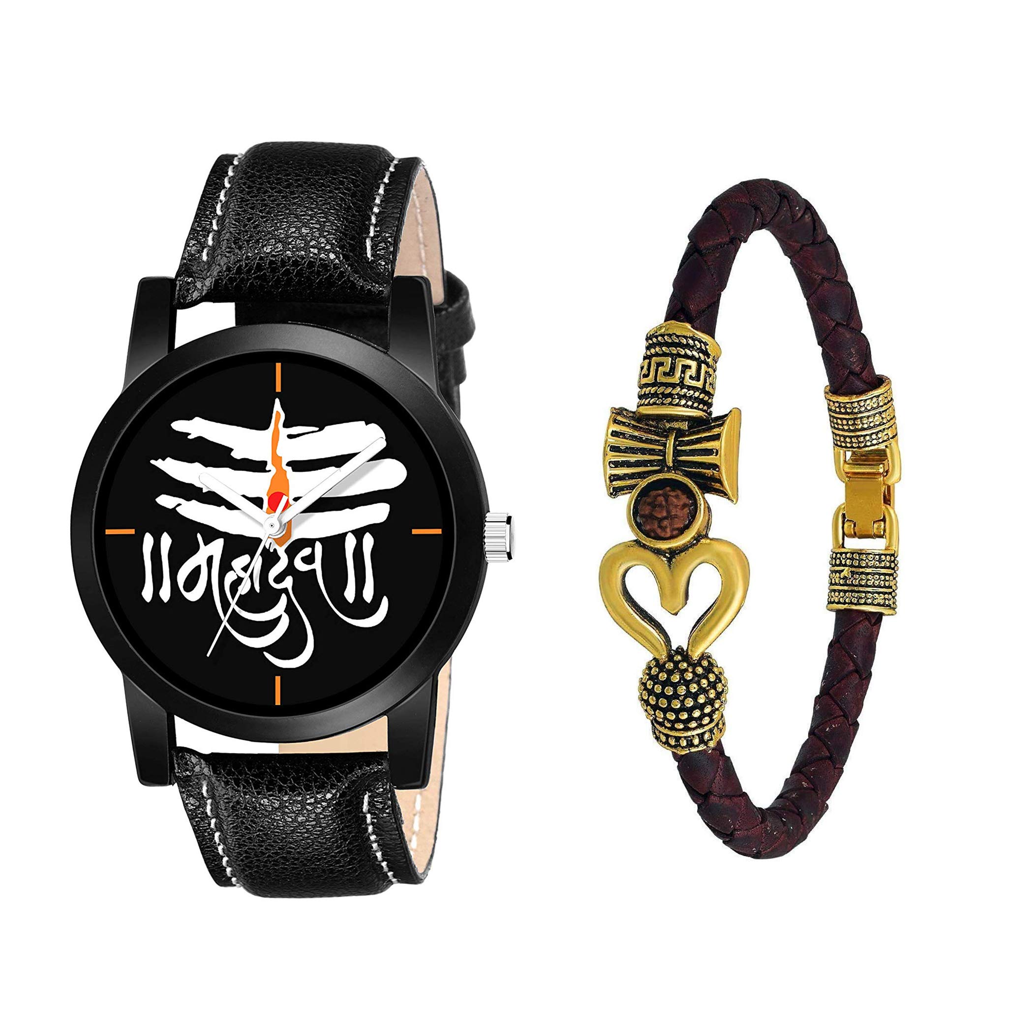 The Shopoholic Analog Black Dial Combo of Mahadev Watch and Rudraksha Shiv Trishul Damroo Designer Om Kada for Men and Boys(BM-Gold) (B08MFJRSC5) Amazon Price History, Amazon Price Tracker