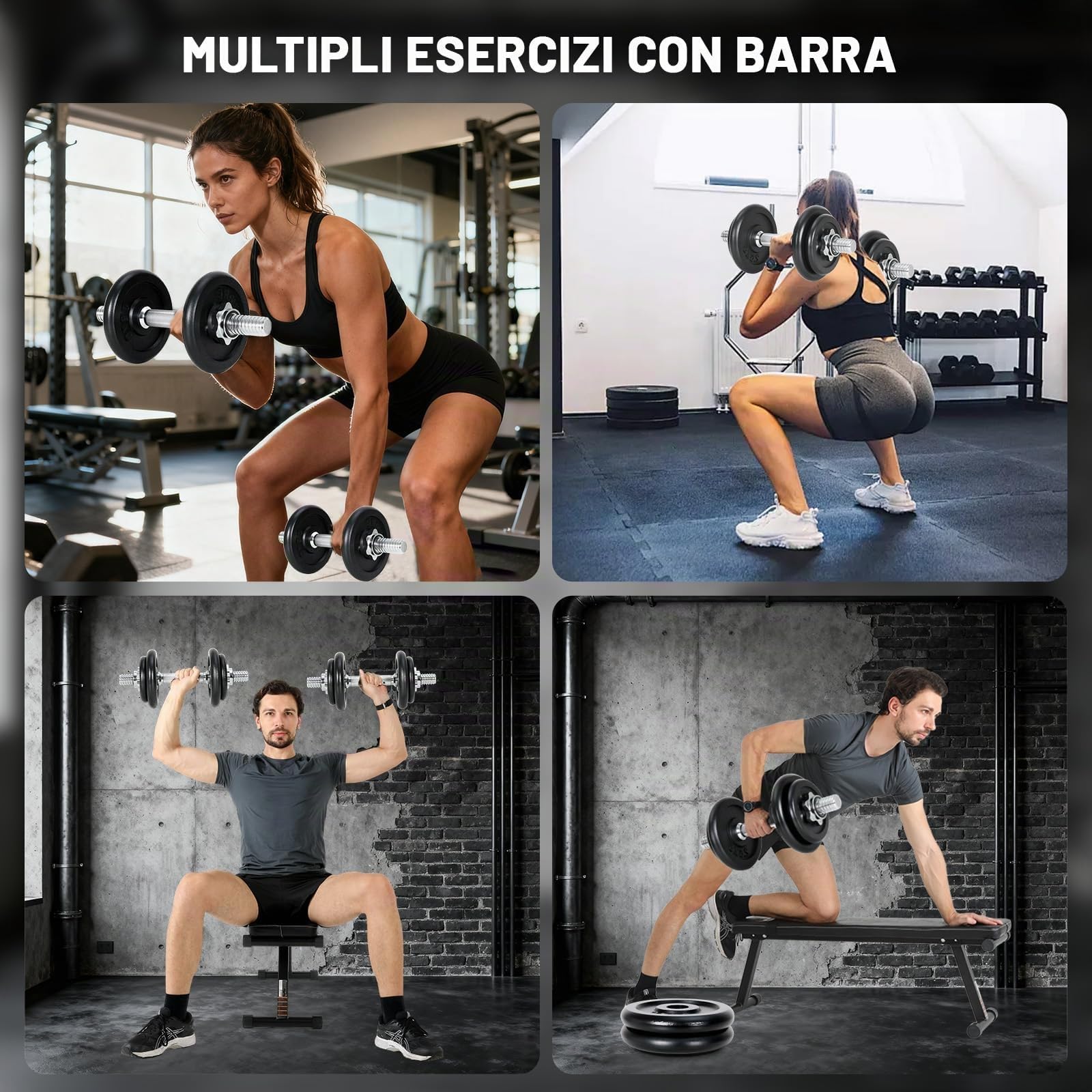 10/15/30KG Manubrio Palestra Casa con Piastre Diversi Pesi, Ideale per Allenamento Forza Fitness Sollevamento Pesi a Casa Palestra