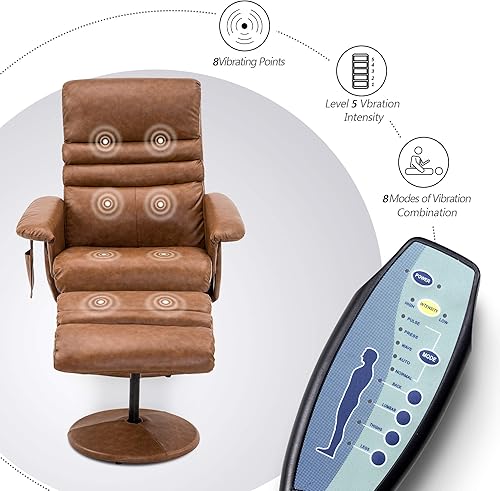 Miniatura 38 de MCombo Silla reclinable con otomana, silla reclinable con masaje, silla giratoria 360 de piel sintética, 7902 (gris oscuro) Gris