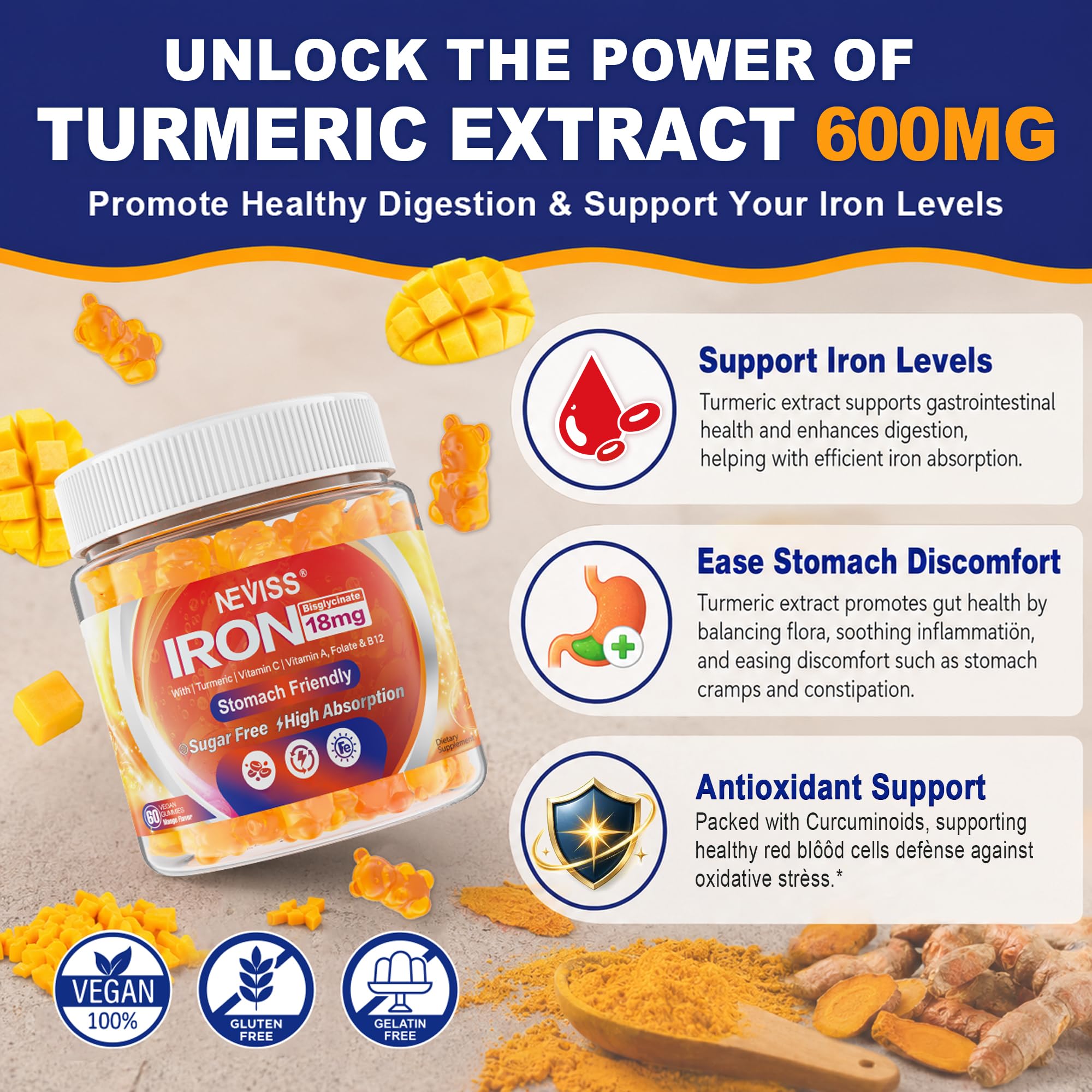 Vegan Iron Gummies for Women & Men 18mg, Gentle Iron Bisglycinate, 120Cts — Amazon image 5