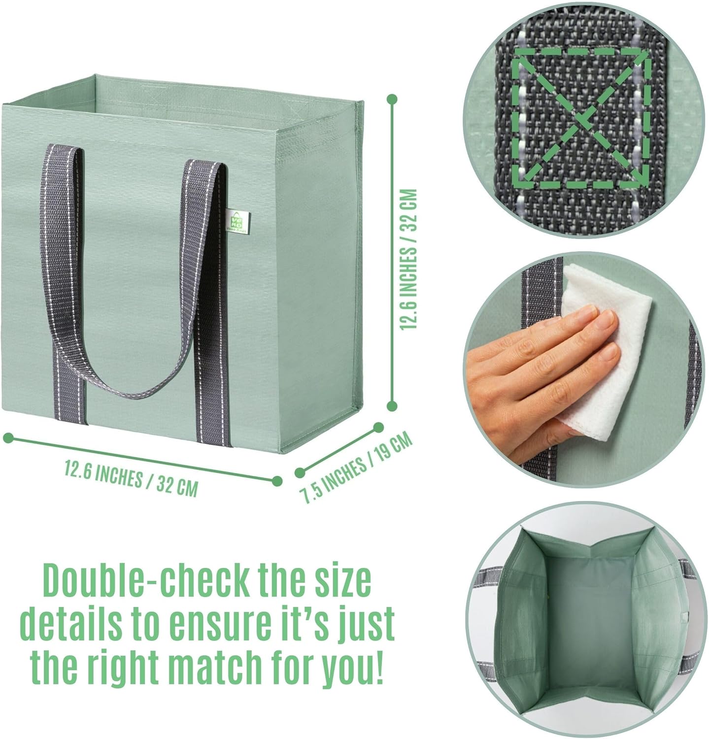 VENO 2-4 Pack Reusable Grocery shopping Bags, Medium Tote Bag w/Handle Hard Bottom, Heavy Duty, Foldable Carrier - Image 3