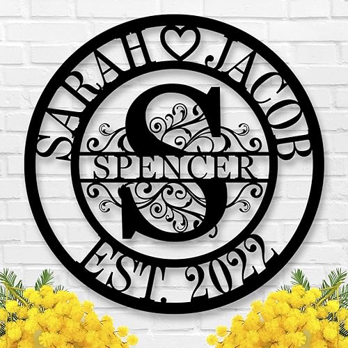 Letreros de metal personalizados | Letrero de nombre con monograma personalizado | Regalos de boda para parejas 2025 | Arte de pared al aire libre