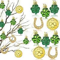 48pcs St. Patrick's Day Shamrock Ornaments - Clover Gold Coins Horseshoes for Lucky Irish Party Tree Hanging Decorations