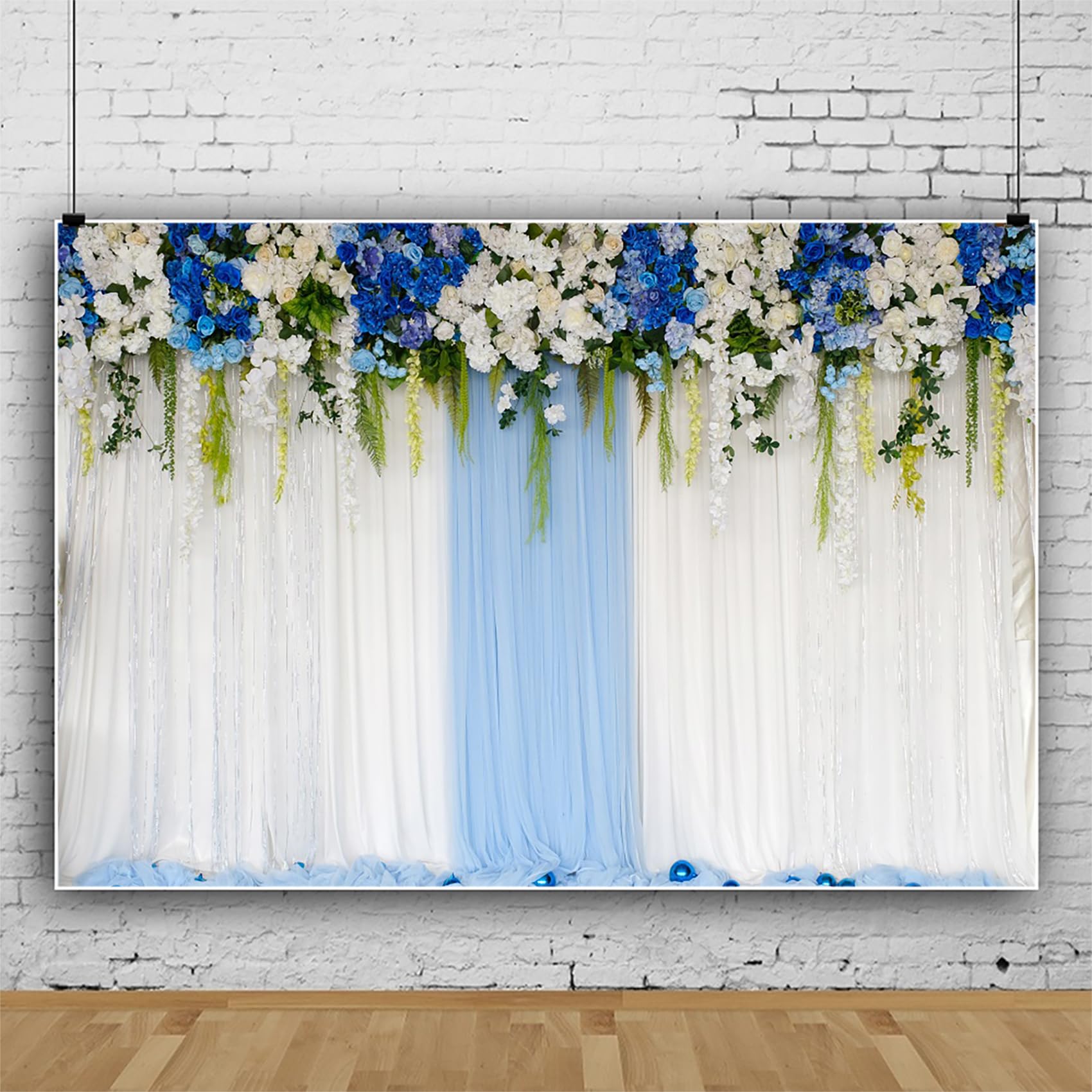 3x2m Hochzeit Hintergrund Party Hintergrund Blaue Blumen Vorhang Empfang Zeremonie Fotografie Hintergrund Kuchen Dessert Tisch Banner Portrait Studio Requisiten, Vinyl