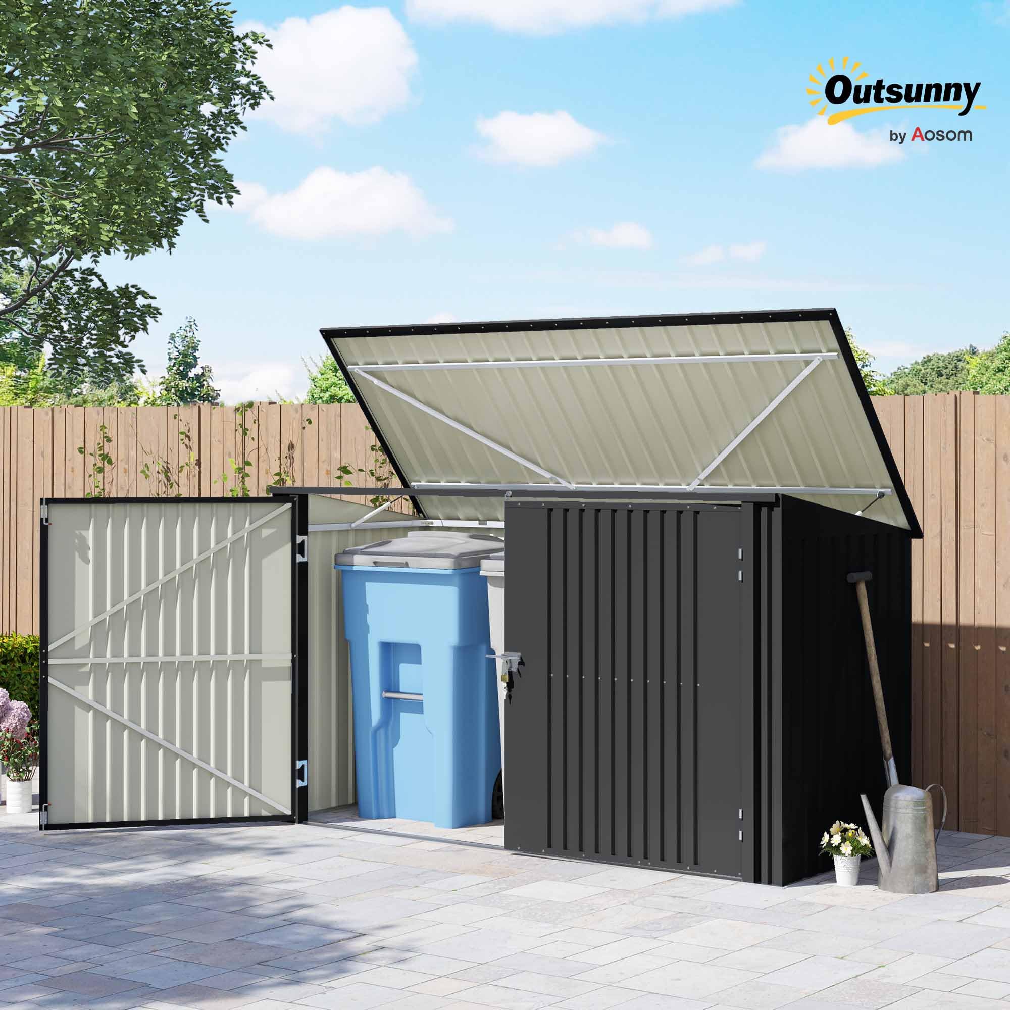 Outsunny Copribidone Spazzatura da Esterno per 3 Cassonetti da 240L, 233x105 cm Contenitore per Bidoni Rifiuti con 2 Porte e Serrature, 2.3m² Capanno da Esterno, Casetta per Bidoni in Acciaio, Grigio