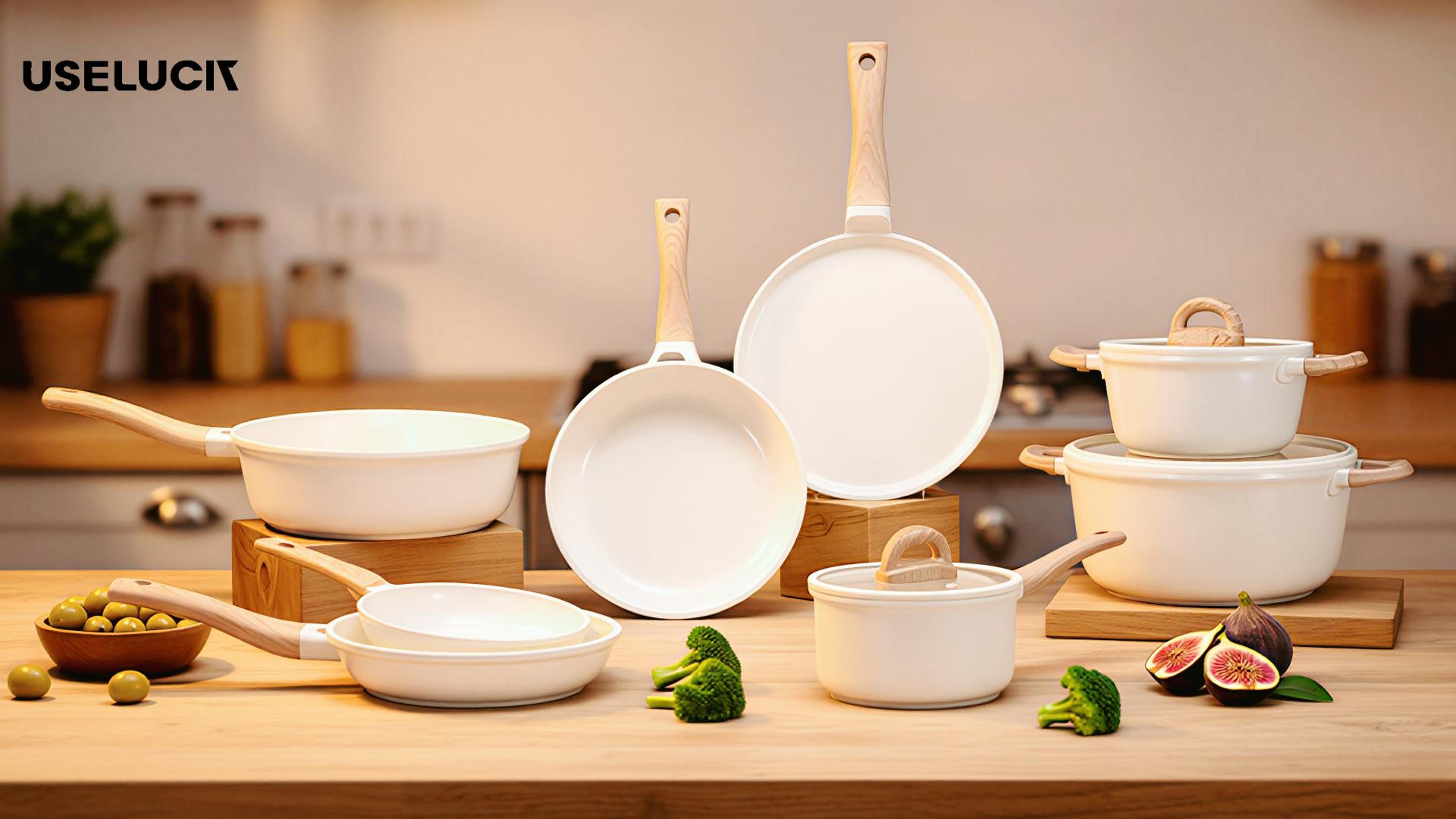 Non-Toxic Ceramic Cookware Set, 22 Pcs | Nonstick Pots & Pans, PFAS-Free, Detachable Handles, Induction Safe