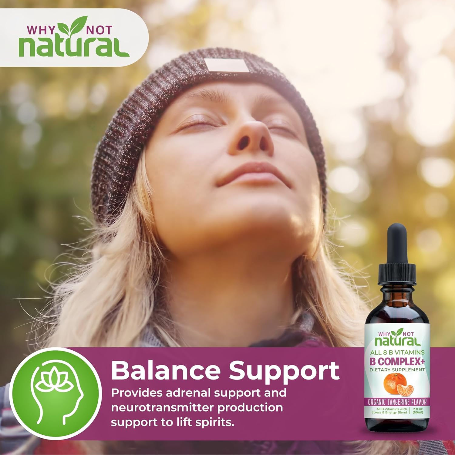Why Not Natural Vitamin B Complex Liquid Drops - Supplement for Women - Vegan and Sublingual Forms of B1 B2 B3 B5 B6 Biotin Folate and Choline - Plus Blend for Energy Support - Image 3