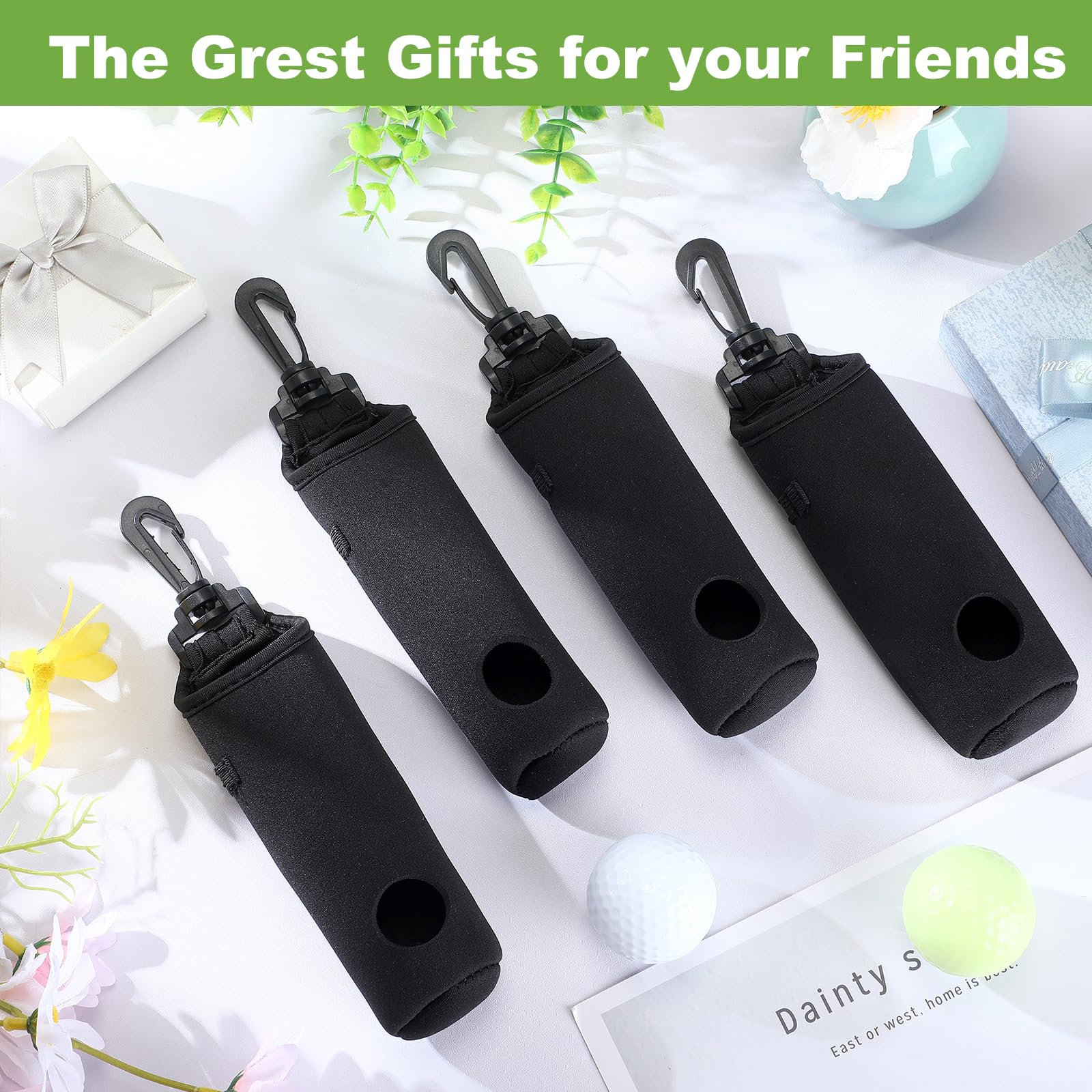 Golf-Tee-Halter, Golfball-Tragetasche, Tasche, Golfballhalter, Schlüsselanhänger, Gürtelclip, Golf-Geschenke, Zubehör (schwarz, einfach), 4 Stück