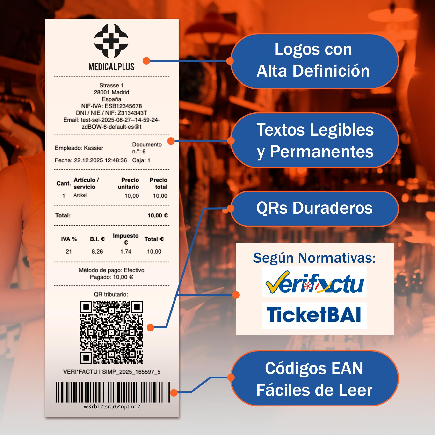 25 Rollos de Papel Térmico Premium 80x80 mm XXL Cia&Co, Alto Gramaje Blanco, BPA Free, Mandril 15 mm, Línea Roja, Compatible TPV POS ePOS, QRs y Códigos de Barras Legibles para VeriFactu y TicketBai