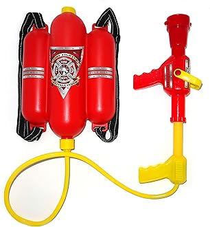 4E's Novelty Firefighter Backpack Water Gun Blaster for Kids- Tank with Hose Shooter, Super Water Squirt Suitable for Outdoor Play Boys & Girls, Fireman Pretend Play