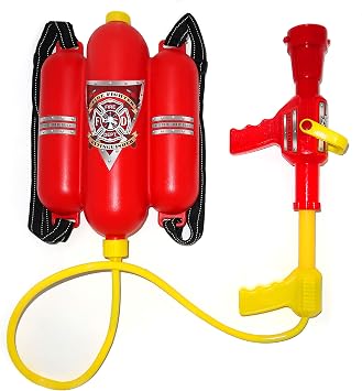 4Es Novelty Firefighter Backpack Water Gun Blaster for Kids- Tank with Hose Shooter, Super Water Squirt Suitable for Outdoor Play Boys & Girls, Fireman Pretend Play