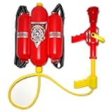 4E's Novelty Firefighter Backpack Water Gun Blaster for Kids- Tank with Hose Shooter, Super Water Squirt Suitable for Outdoor Play Boys & Girls, Fireman Pretend Play