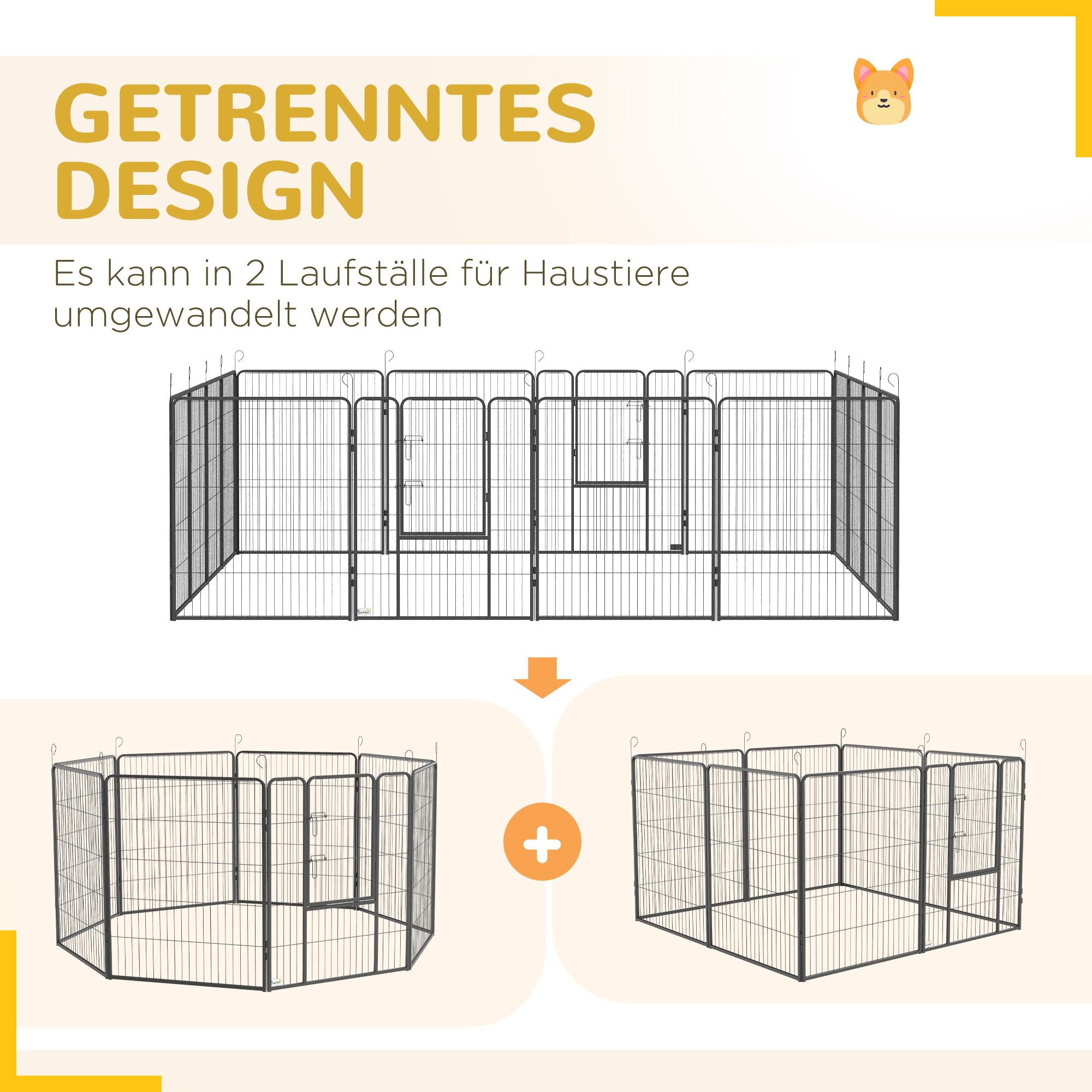 PawHut Parc pour chiot - 16 pièces - 100 cm de haut - Pliable - Avec 2 portes verrouillables - En acier - Pour grands chiens - Pour l'intérieur et l'extérieur - Pour le camping, le jardin, la