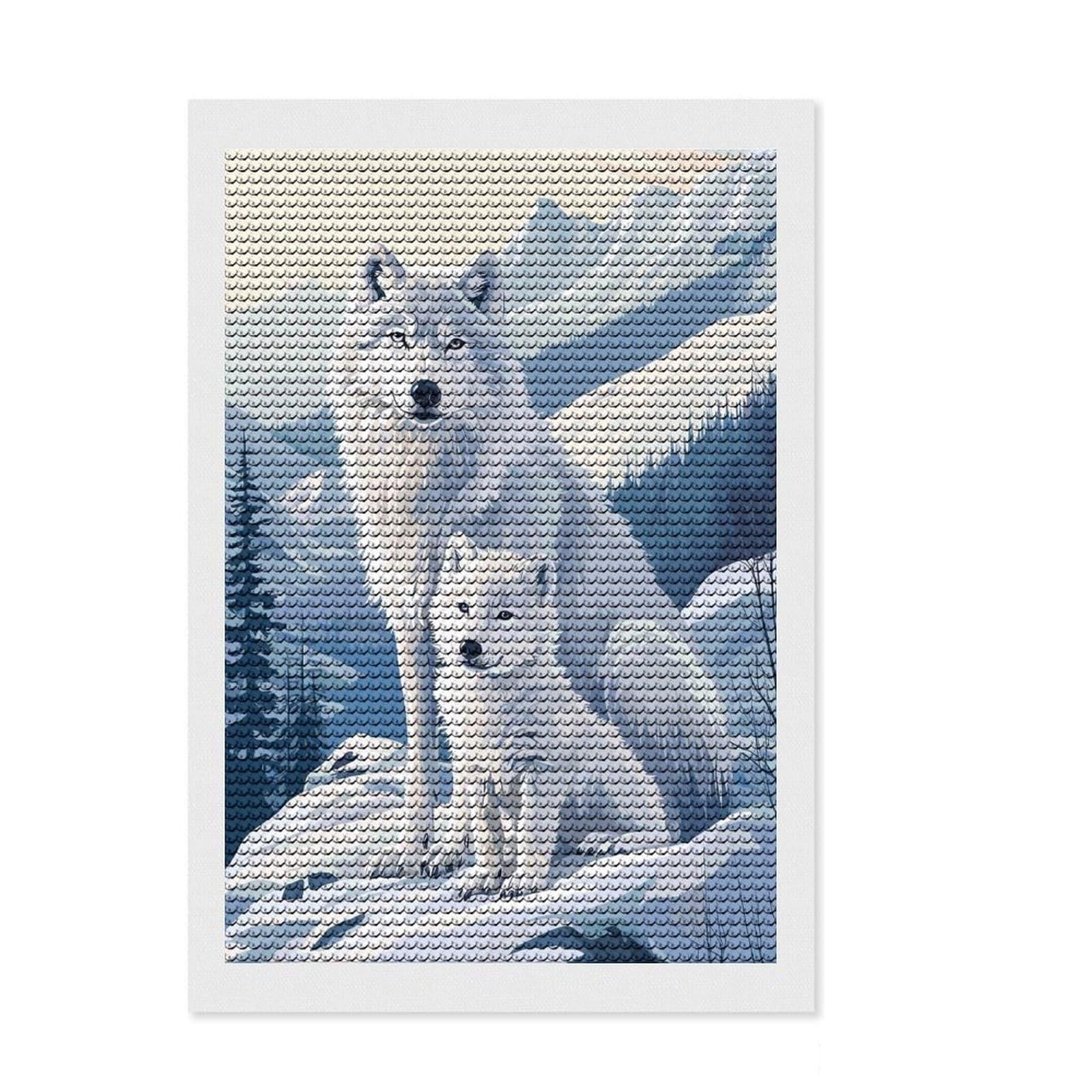 Junmoney Arctic Wolf Family 5D Diamond Painting Kit 8"x12", Easy to Enjoy, Cute Room Decor, Full Kit Included, Creative Gift Idea
