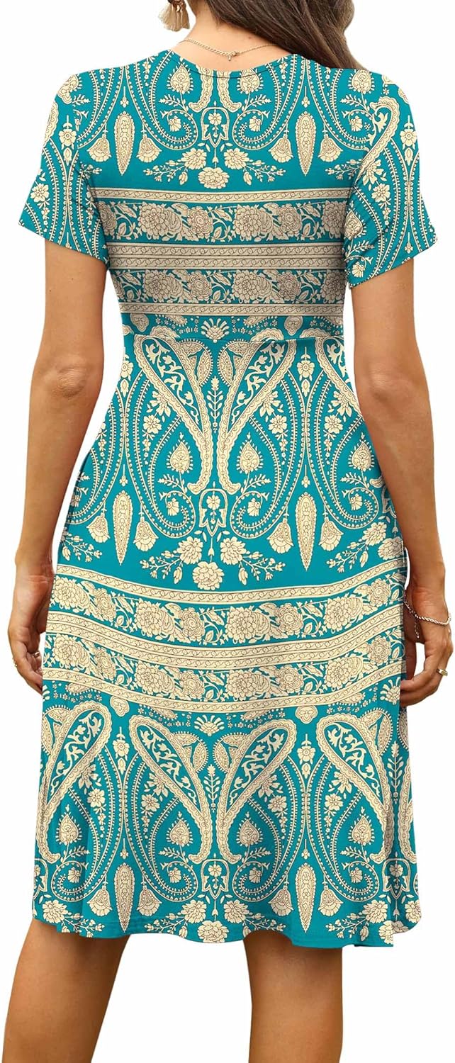 WEACZZY Women's Summer Short Sleeve Casual Dresses V-Neck Floral Party Dress with Pockets - Image 4