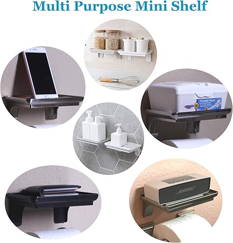 Miniatura 3 de McLee Creations Wonder Shelf - Estante pequeño autoadhesivo de plástico para pared de baño, se adapta sobre el soporte de papel higiénico, diseñado