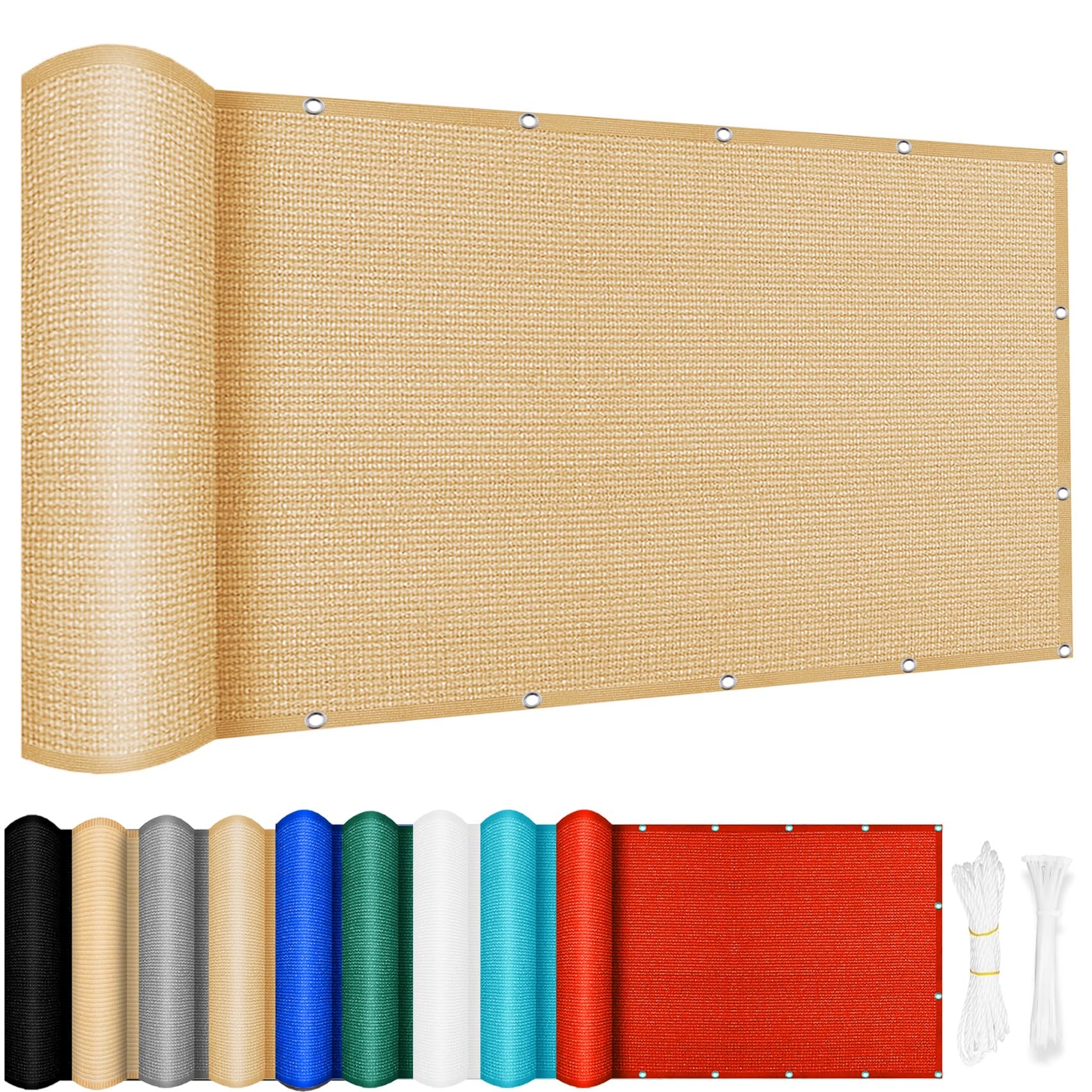 GJZQDKX Rectangular Awning 120x660 cm 98% UV Protection Tear Resistant Breathable Wind Net with Mounting Ropes for Patio Garden Balcony Sand Yellow Sunshade