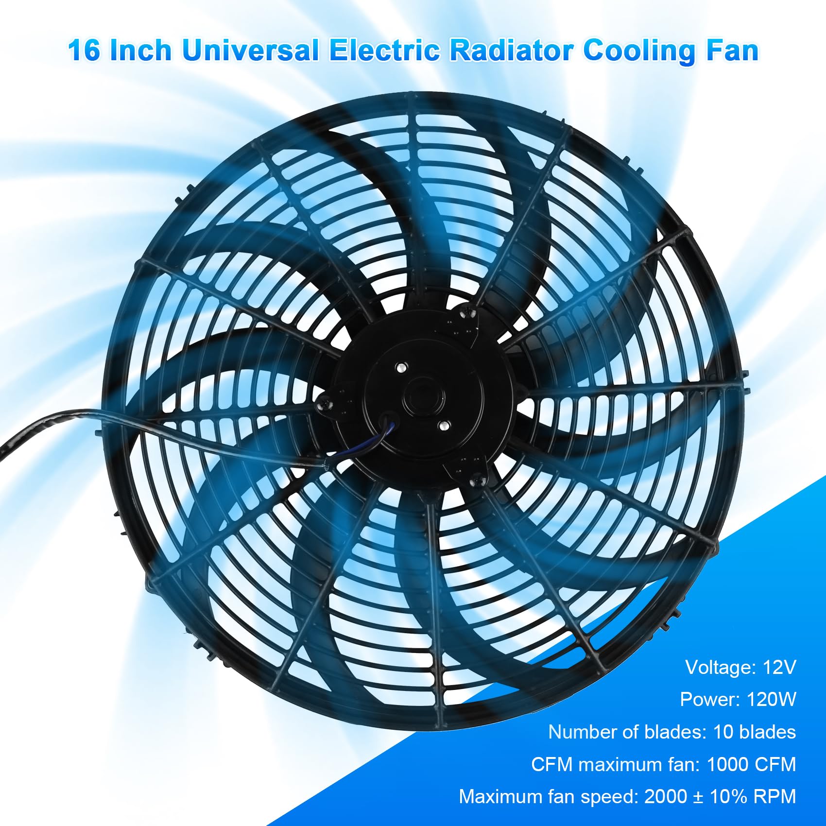 DOCAS 16 pulgadas 12V 120W Ventilador de refrigeración para automóvil,ventilador eléctrico universal con kit de montaje