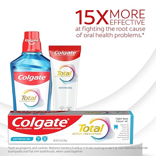 Miniatura 2 de Colgate Total Active Prevention - Pasta dental en gel blanqueador, pasta dental con flúor blanqueador, fórmula clínicamente probada de fluoruro que