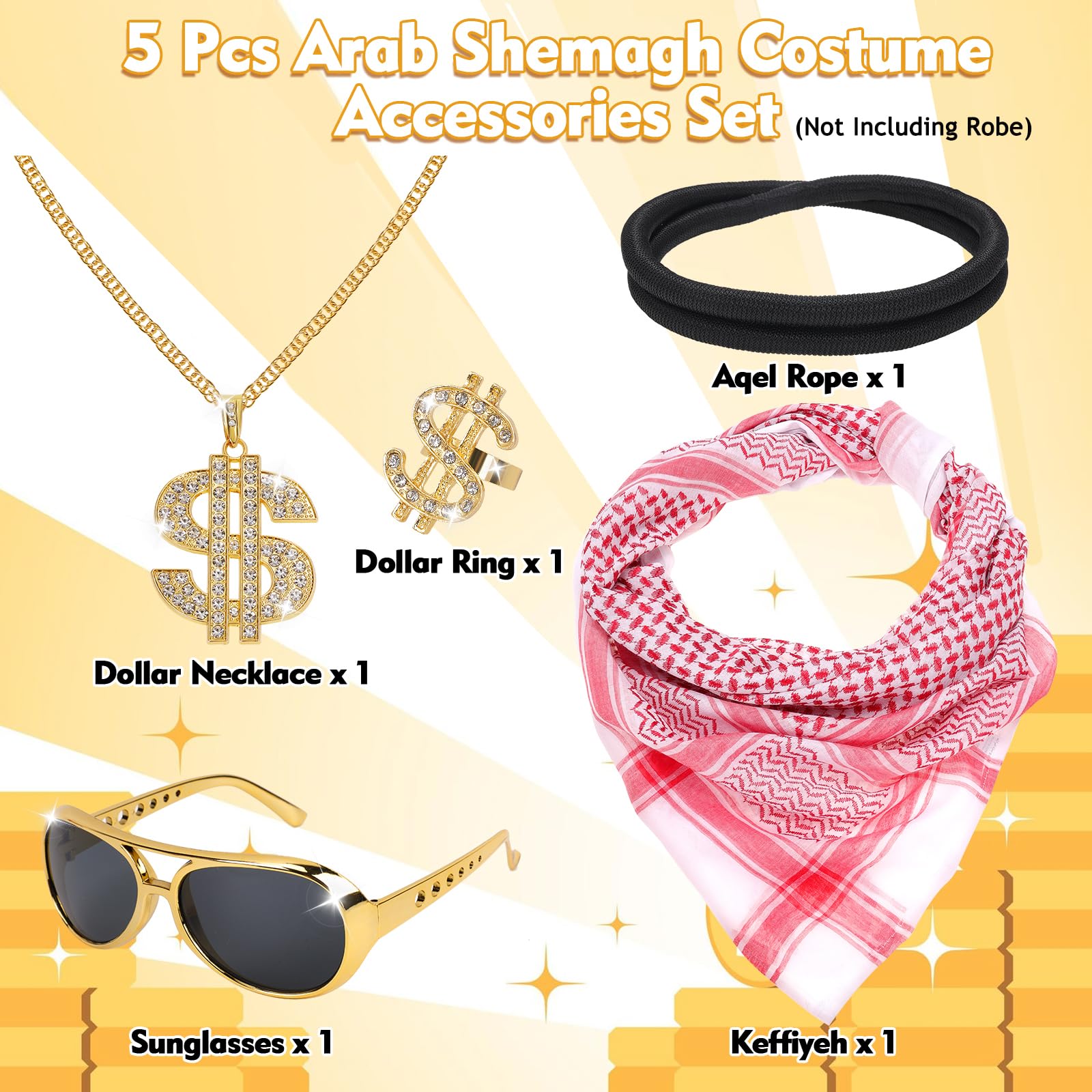 XEPST Arabo Set per gli uomini - 5 pz Accessori Costume Kefiyeh Testa Wrap sciarpa Arabo nero Fascia Halloween Cosplay Carnevale Fancy Dress Up