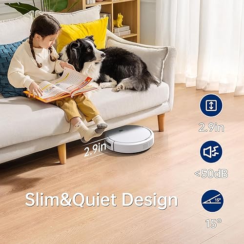 Miniatura 5 de Aspiradora robot sin enredos, aspiradora robótica de succión de 2900 Pa con control remoto, carga automática automática, largo tiempo de