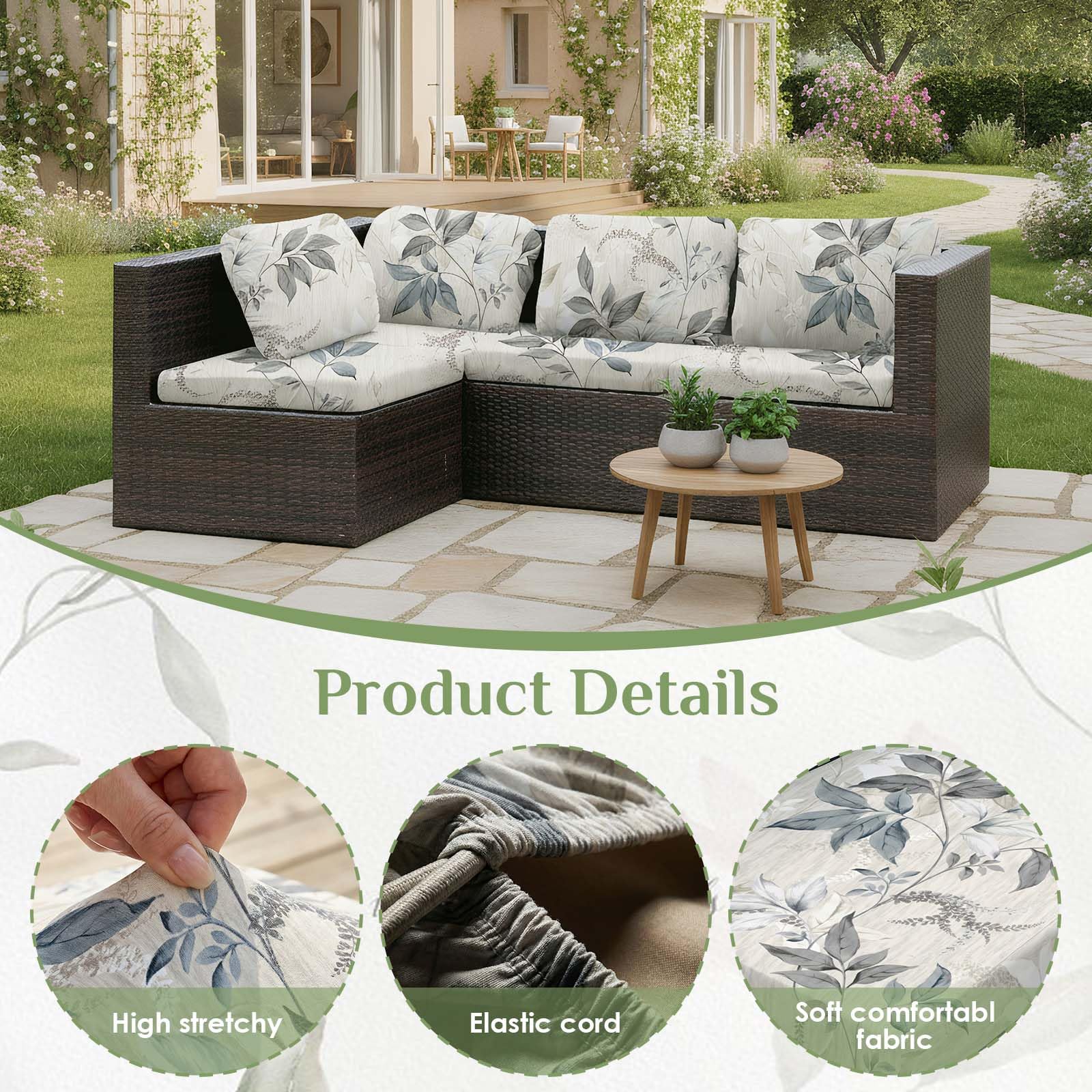 LiveGo Housse de coussin extensible pour canapé d'extérieur - Housse de coussin de rechange douce et flexible - 8 fleurs