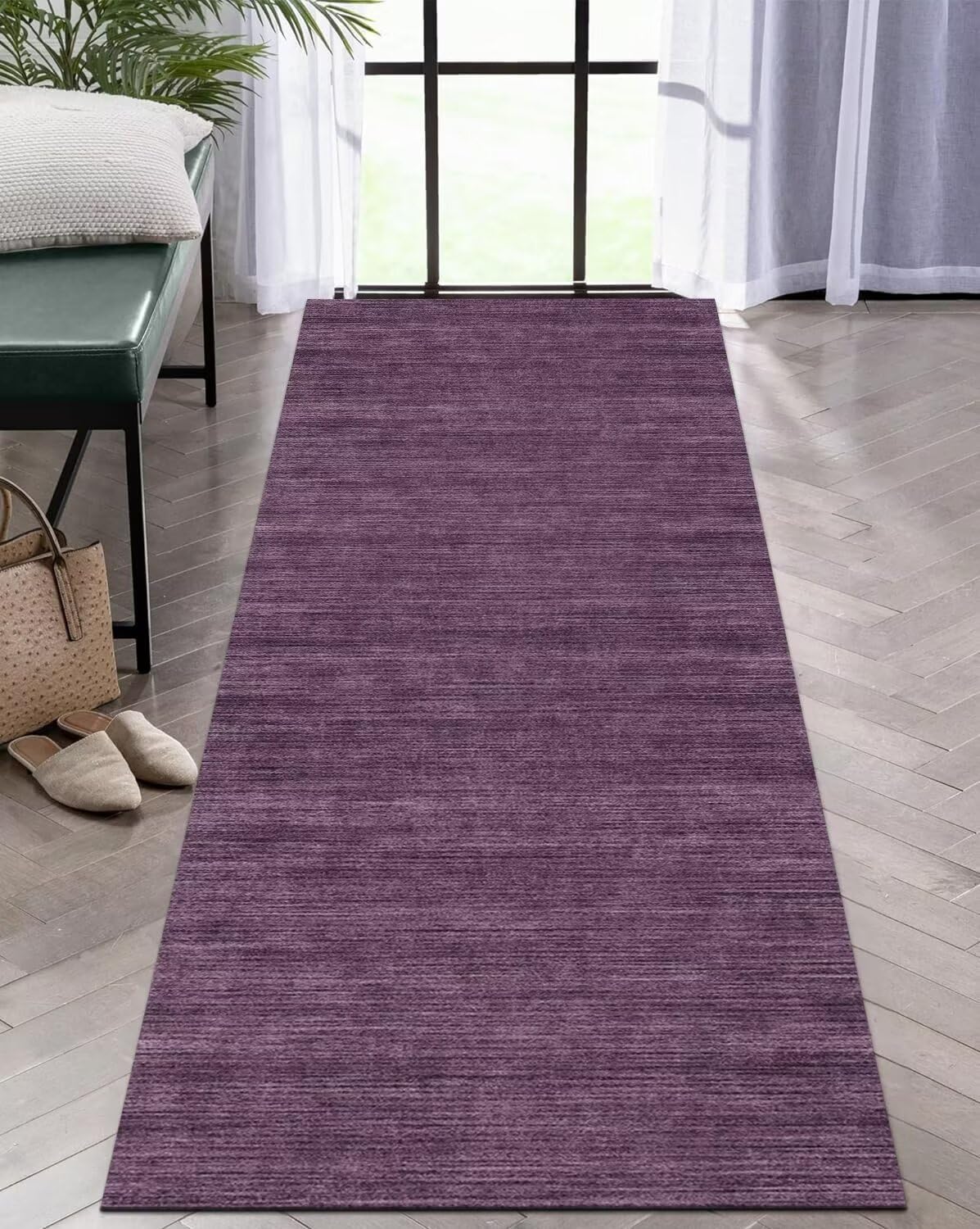 Läufer Teppich Lang Flur Küche rutschfest Waschbar Korridor Teppichmatten Dunkelviolett 80X500CM Küchenteppich Küchenläufer Modern Teppichläufer Flur Schlafzimmer Wohnzimmer Meterware Eingang